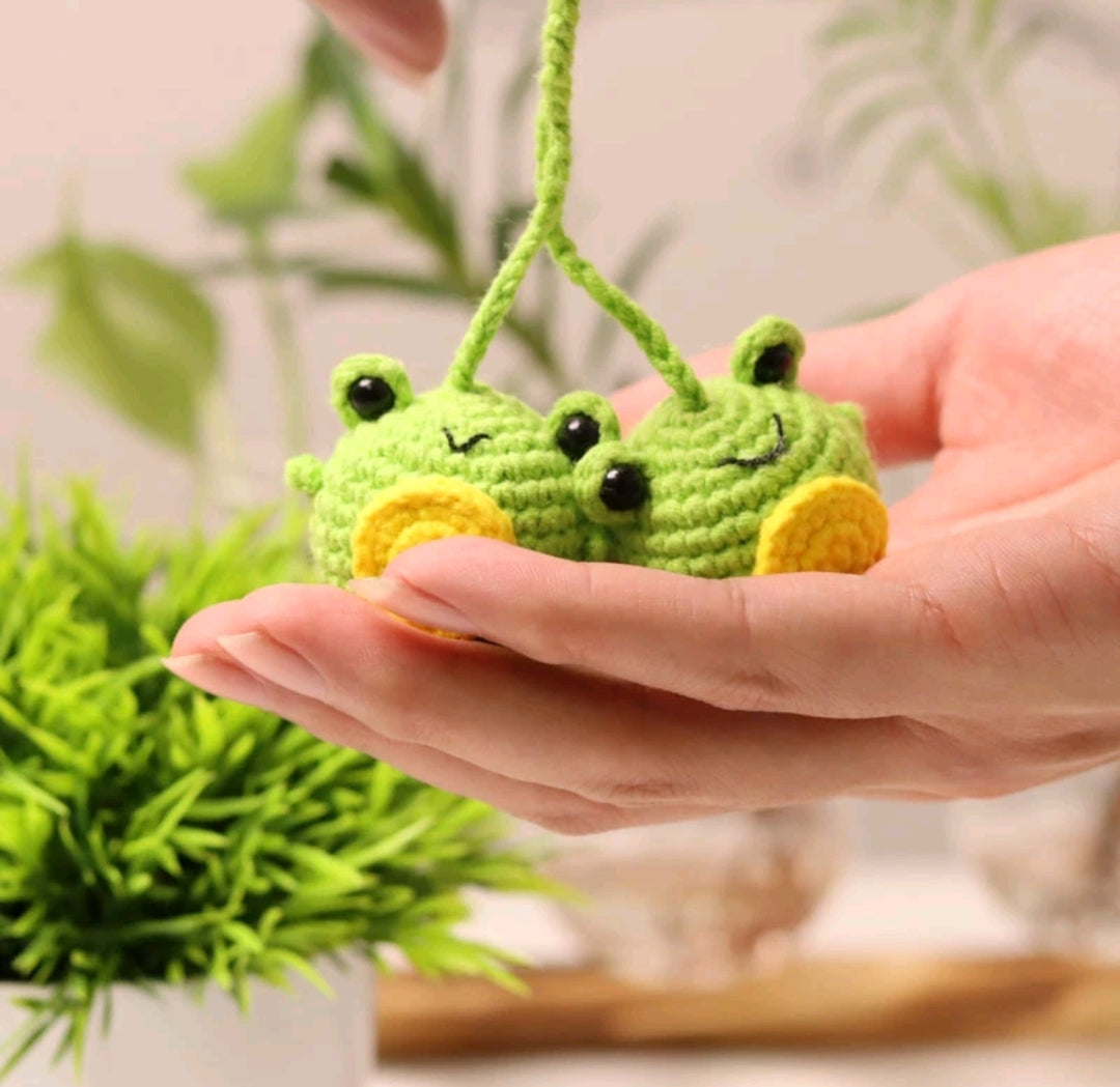 Crochet Frog Car Mirror Hanging, Car Accessories, car crochet animal, car mirror hanging,  car decor