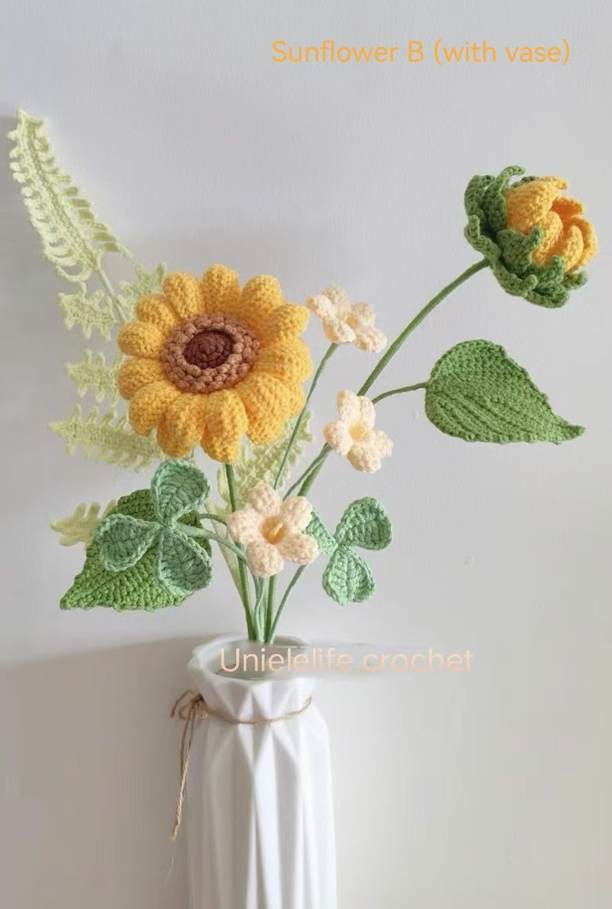 Crochet Flowers Bouquet, Handmade Gift, Sunflower, Clover, Christmas gift, Home Decor, Finished Product, Birthday, Girlfriend, Mom, Grandma, Gift For Her, Graduation