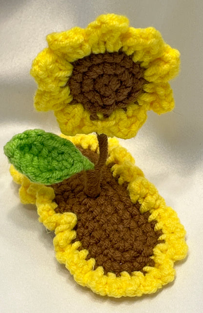 3D Crochet Hair Clip with Sunflower, Cute Hair Barrette with Sunflower, Handmade Flower Hair Clip,  Kawaii Plant Hair Accessories, Funny Barrettes, Unique Hair Clips for Her