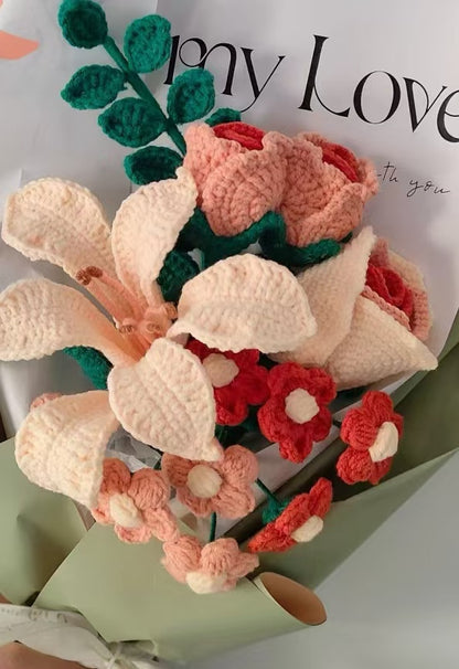 Crochet Flowers Bouquet, Handmade Gift, Rose, Alstroemeria, Christmas gift, Home Decor, Finished Product, Birthday, Girlfriend, Mom, Grandma, Gift For Her, Graduation