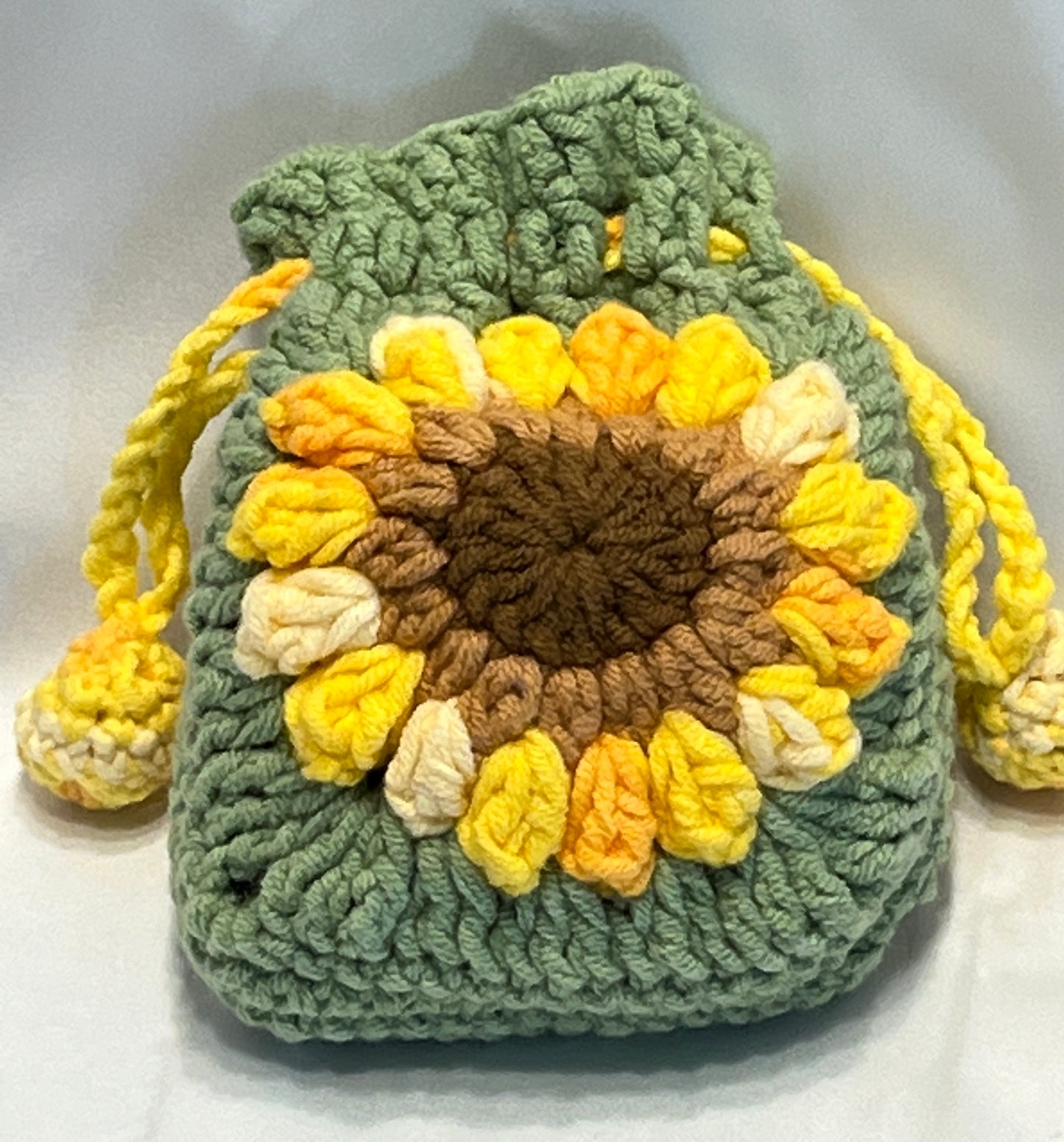 Sunflower Earphone case/storage/pouch, Crochet Earphone Storage, Floral Cosmetic Bag, Granny Square Pouch