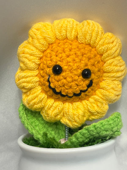 Crochet Sunflowers in Plant Pot - Cute Home Decor and Office Desk Accessory, Gift Idea for Her, Knitted Sunflower, Crochet Sunflower, motivational affirmations, positive daily reminders