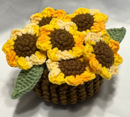 Crochet Sunflower Pot, Handmade Sunflower Pot, Gift for girl, Anniversary Gift, Mother's Day Gift, Home Decor, Car Decor, Flower Potted