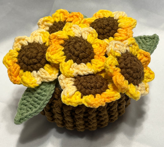 Crochet Sunflower Pot, Handmade Sunflower Pot, Gift for girl, Anniversary Gift, Mother's Day Gift, Home Decor, Car Decor, Flower Potted