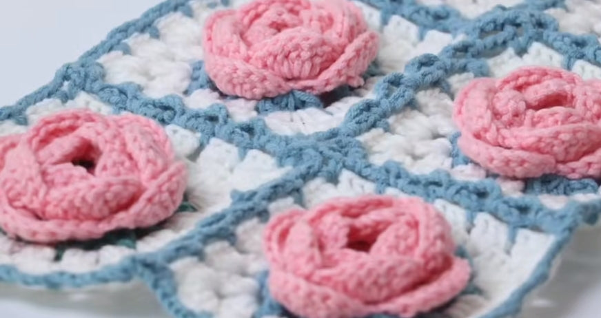 Rose Granny Square Crochet Pattern--Amigurumi crochet pattern for bag--crochet pattern for beginner--3D Flower Crochet pattern