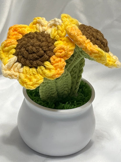 Crochet Sunflowers in Plant Pot - Cute Home Decor and Office Desk Accessory, Gift Idea for Her, Knitted Sunflower, Crochet Sunflower, motivational affirmations, positive daily reminders