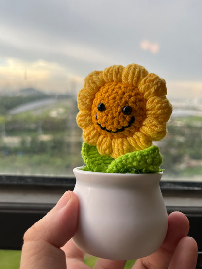 Crochet Sunflowers in Plant Pot - Cute Home Decor and Office Desk Accessory, Gift Idea for Her, Knitted Sunflower, Crochet Sunflower, motivational affirmations, positive daily reminders