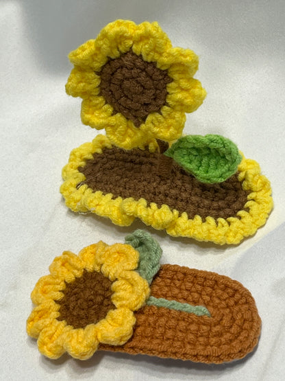 3D Crochet Hair Clip with Sunflower, Cute Hair Barrette with Sunflower, Handmade Flower Hair Clip,  Kawaii Plant Hair Accessories, Funny Barrettes, Unique Hair Clips for Her