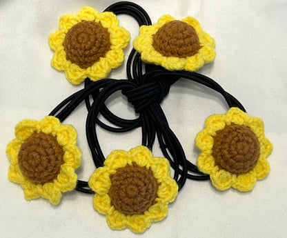 Crochet sunflower hair ties, crochet floral hair band, messy bun hair tie, sunflower hair pins, girl school hair ties for thick hair, Hair Accessories for Girls