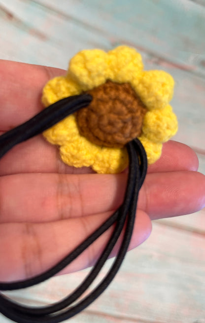 Crochet sunflower hair ties, crochet floral hair band, messy bun hair tie, sunflower hair pins, girl school hair ties for thick hair, Hair Accessories for Girls