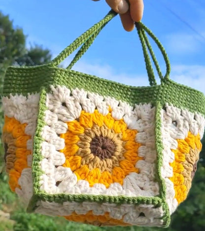 Sunflower Granny Square Handbag, handmade gift