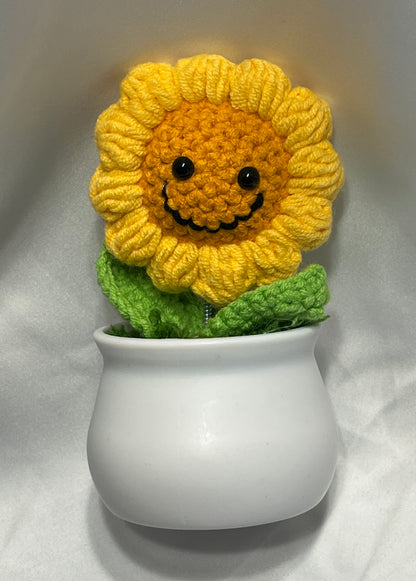 Crochet Sunflowers in Plant Pot - Cute Home Decor and Office Desk Accessory, Gift Idea for Her, Knitted Sunflower, Crochet Sunflower, motivational affirmations, positive daily reminders
