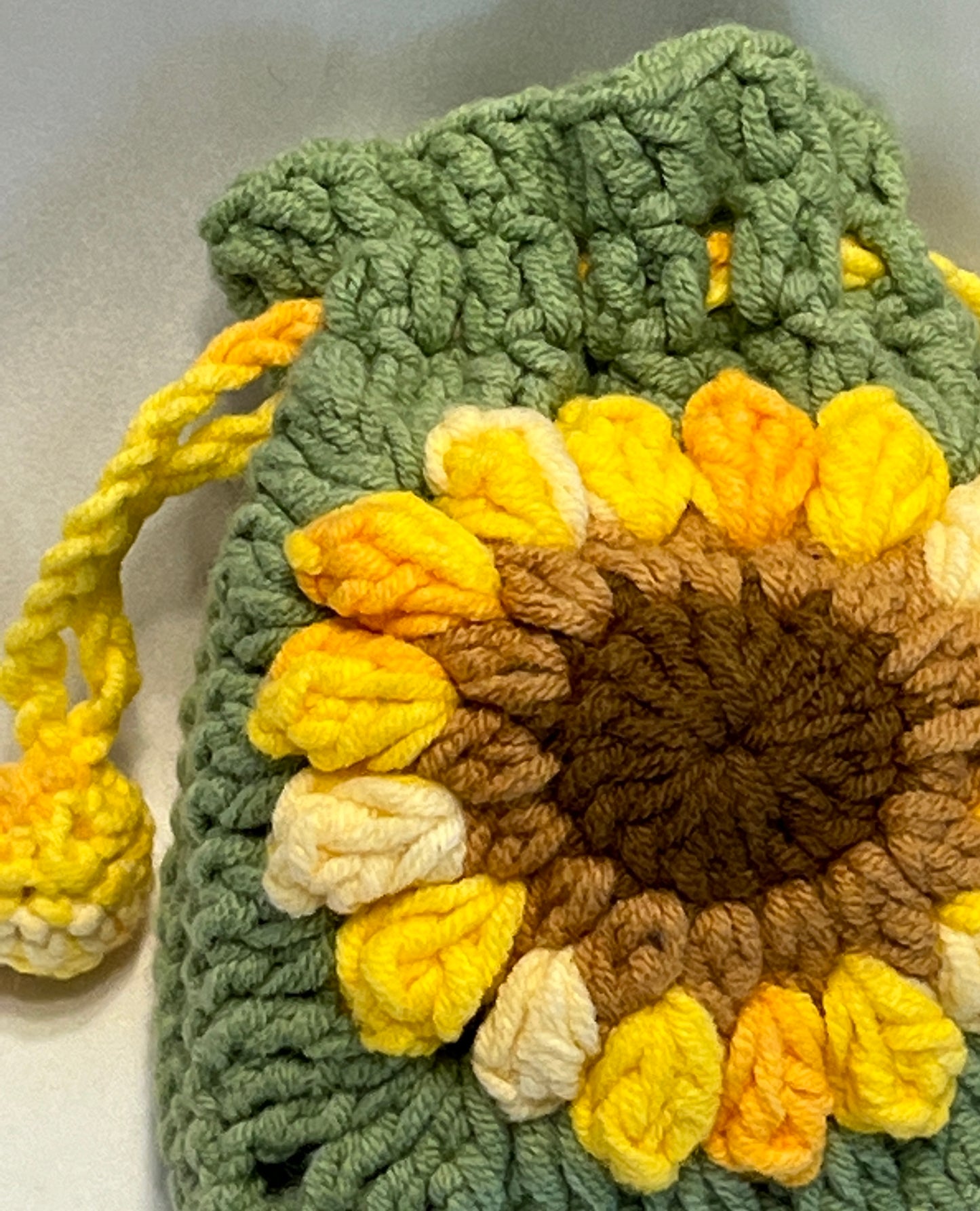 Sunflower Earphone case/storage/pouch, Crochet Earphone Storage, Floral Cosmetic Bag, Granny Square Pouch