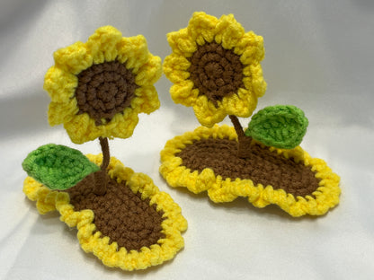 3D Crochet Hair Clip with Sunflower, Cute Hair Barrette with Sunflower, Handmade Flower Hair Clip,  Kawaii Plant Hair Accessories, Funny Barrettes, Unique Hair Clips for Her