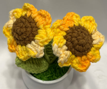 Crochet Sunflowers in Plant Pot - Cute Home Decor and Office Desk Accessory, Gift Idea for Her, Knitted Sunflower, Crochet Sunflower, motivational affirmations, positive daily reminders
