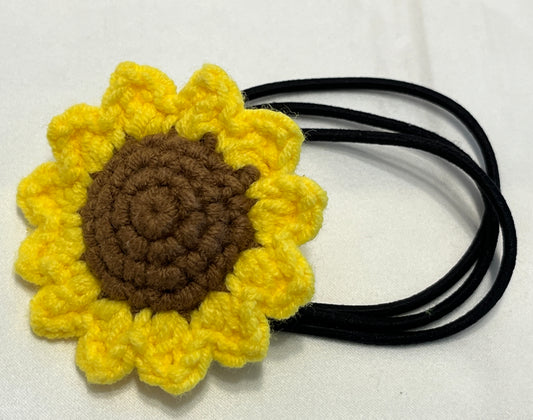 Crochet sunflower hair ties, crochet floral hair band, messy bun hair tie, sunflower hair pins, girl school hair ties for thick hair, Hair Accessories for Girls