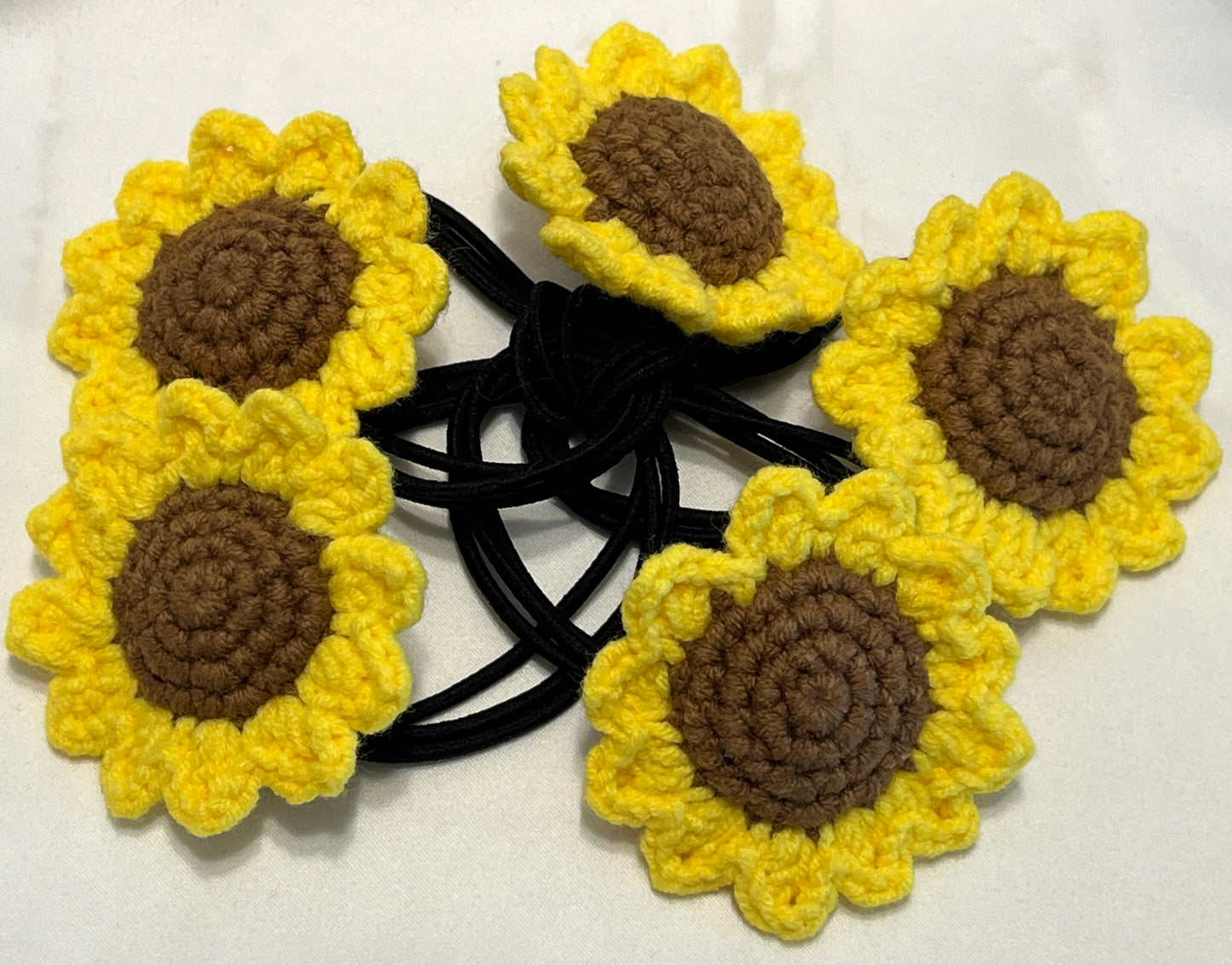 Crochet sunflower hair ties, crochet floral hair band, messy bun hair tie, sunflower hair pins, girl school hair ties for thick hair, Hair Accessories for Girls