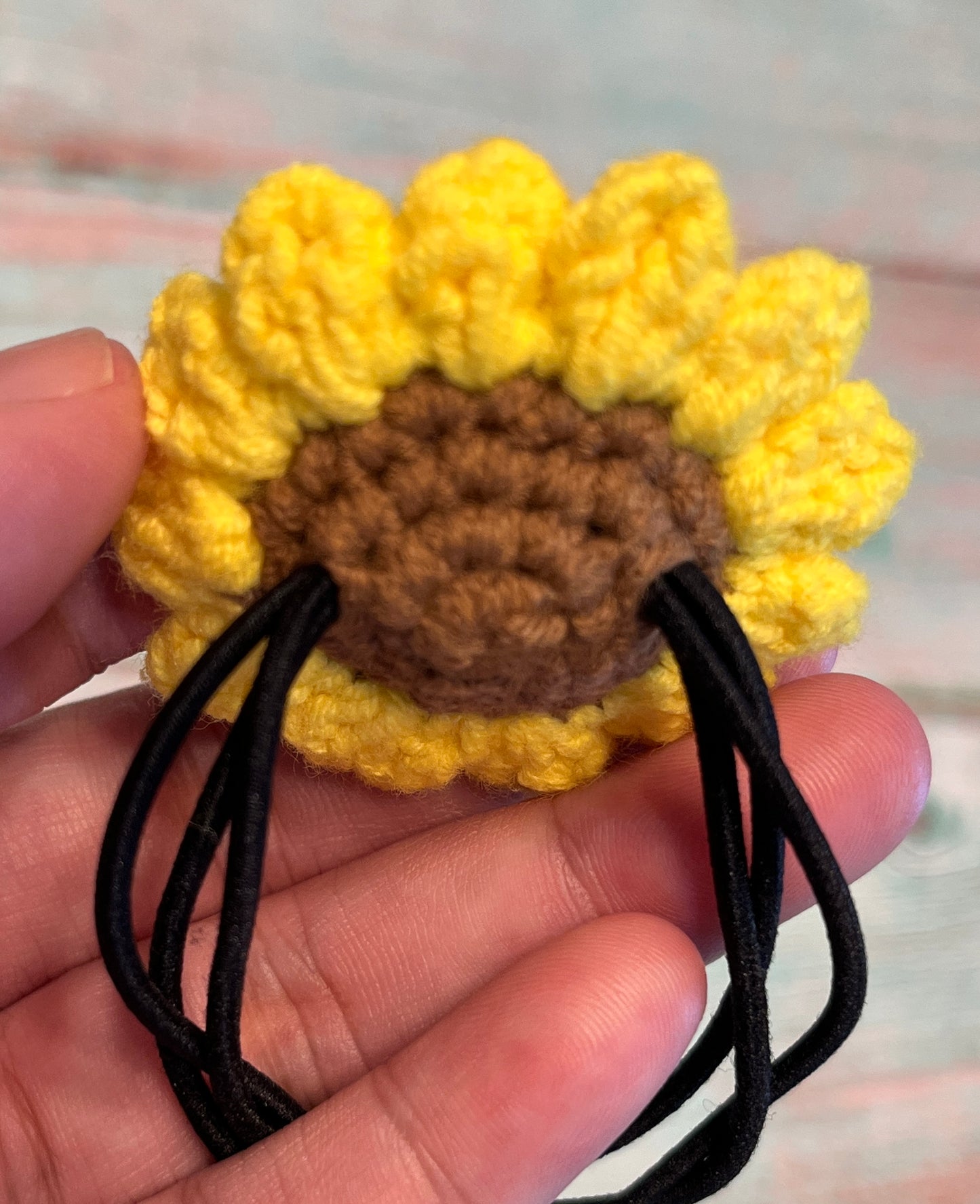 Crochet sunflower hair ties, crochet floral hair band, messy bun hair tie, sunflower hair pins, girl school hair ties for thick hair, Hair Accessories for Girls