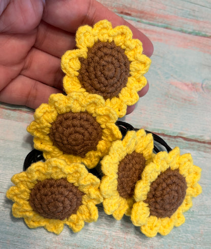 Crochet sunflower hair ties, crochet floral hair band, messy bun hair tie, sunflower hair pins, girl school hair ties for thick hair, Hair Accessories for Girls