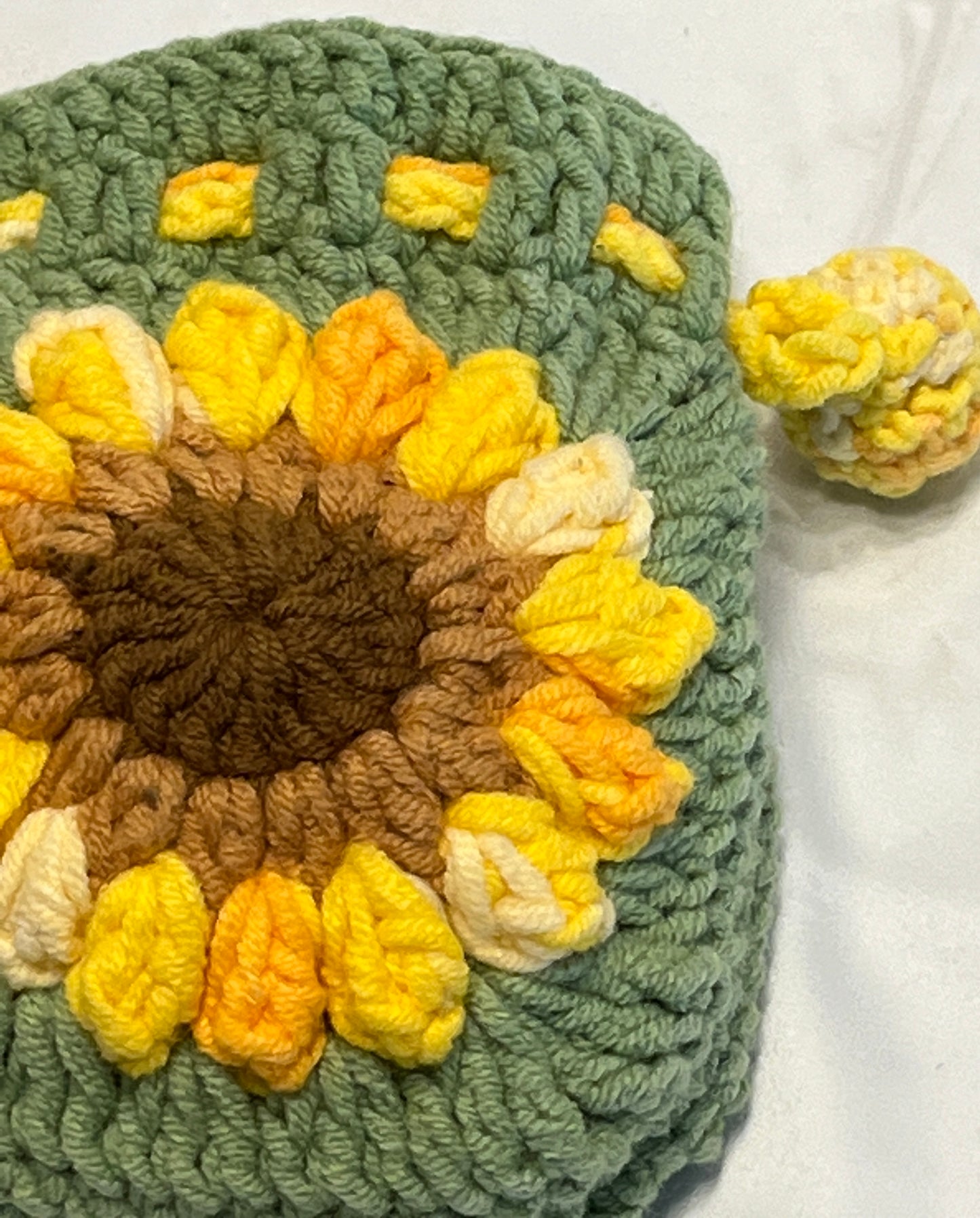 Sunflower Earphone case/storage/pouch, Crochet Earphone Storage, Floral Cosmetic Bag, Granny Square Pouch