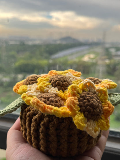 Crochet Sunflower Pot, Handmade Sunflower Pot, Gift for girl, Anniversary Gift, Mother's Day Gift, Home Decor, Car Decor, Flower Potted