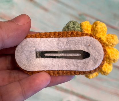 Cute Hair Barrette with Sunflower, Sunflower Hair Clips, Holiday Hair Clips, Handmade Crocheted Sunflower Hair Clip, Unique Hair Clips for Her, Sunflower lovers