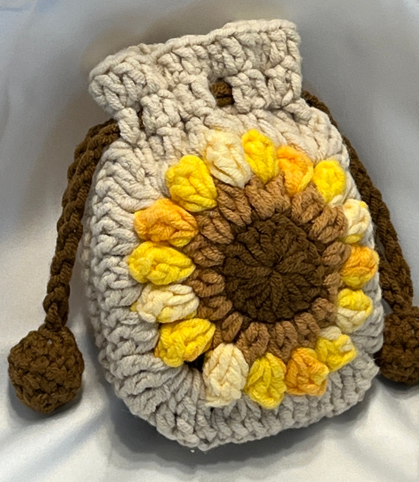 Sunflower Earphone case/storage/pouch, Crochet Earphone Storage, Floral Cosmetic Bag, Granny Square Pouch