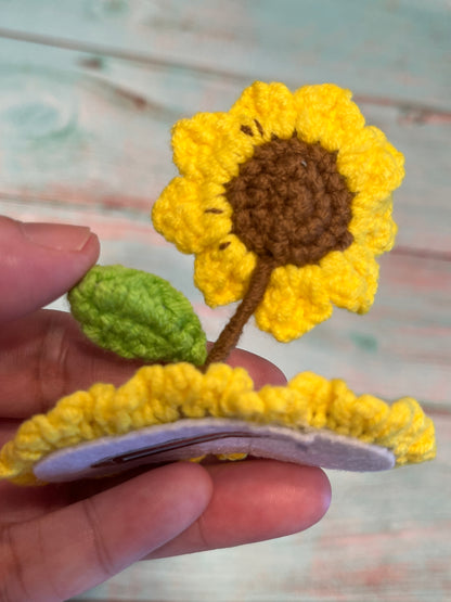 3D Crochet Hair Clip with Sunflower, Cute Hair Barrette with Sunflower, Handmade Flower Hair Clip,  Kawaii Plant Hair Accessories, Funny Barrettes, Unique Hair Clips for Her