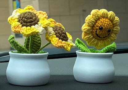 Crochet Sunflowers in Plant Pot - Cute Home Decor and Office Desk Accessory, Gift Idea for Her, Knitted Sunflower, Crochet Sunflower, motivational affirmations, positive daily reminders