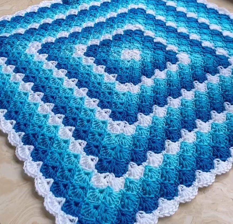 Crochet Granny Square Blanket Pattern--Crochet Flower Granny Square Blanket--Crochet Couch Blanket