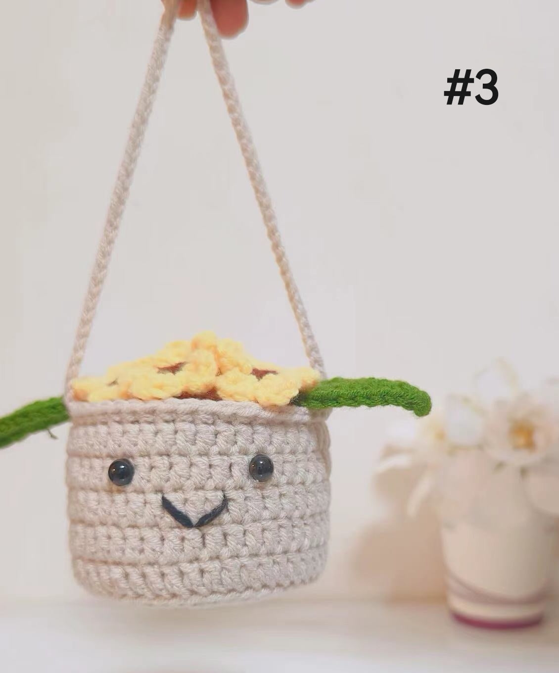 Crochet Car Hanging Plants with Smiling Faces, Crochet Succulent Plant, Crochet Car Hanging Potted Flowers Plants, Crochet Plant