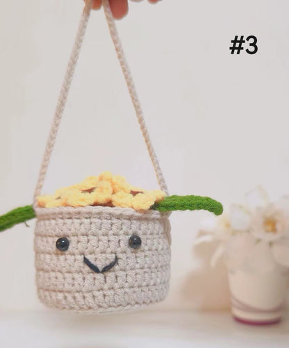 Crochet Car Hanging Plants with Smiling Faces, Crochet Succulent Plant, Crochet Car Hanging Potted Flowers Plants, Crochet Plant