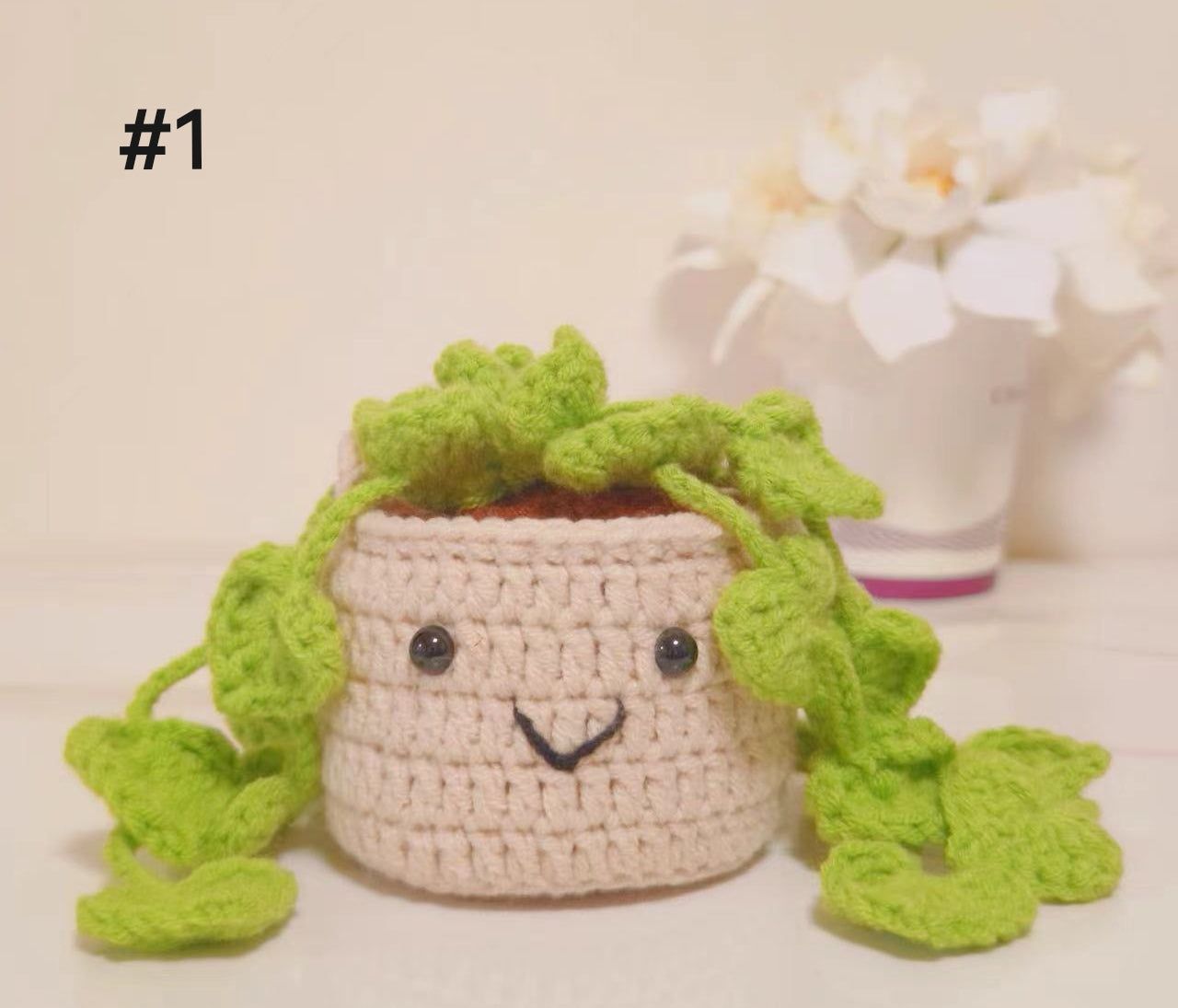 Crochet Car Hanging Plants with Smiling Faces, Crochet Succulent Plant, Crochet Car Hanging Potted Flowers Plants, Crochet Plant