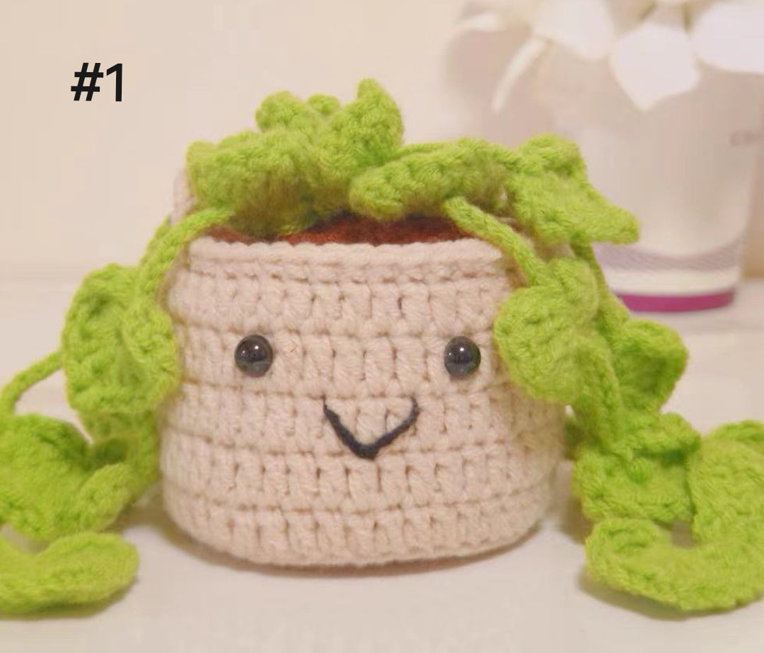 Crochet Car Hanging Plants with Smiling Faces, Crochet Succulent Plant, Crochet Car Hanging Potted Flowers Plants, Crochet Plant