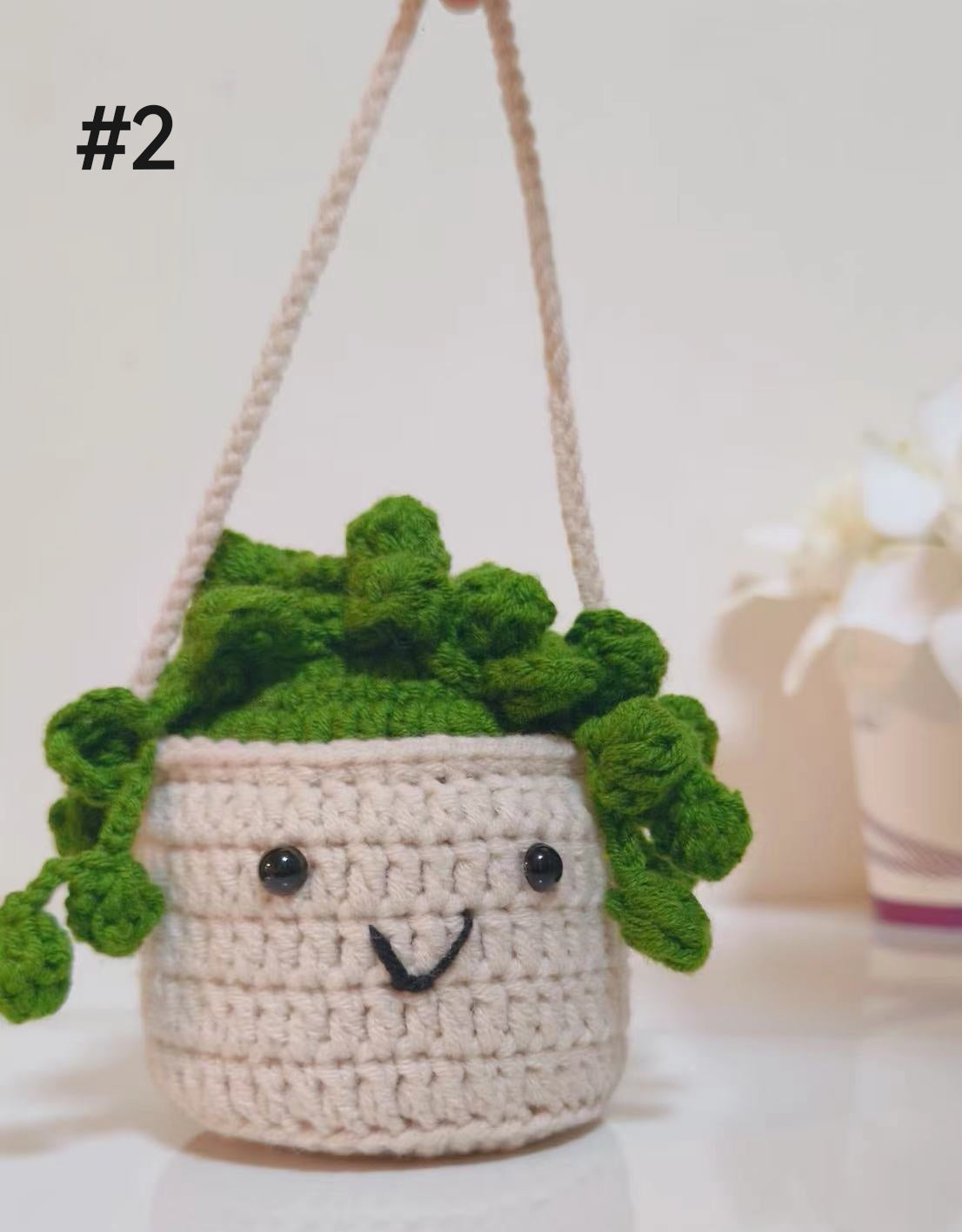 Crochet Car Hanging Plants with Smiling Faces, Crochet Succulent Plant, Crochet Car Hanging Potted Flowers Plants, Crochet Plant