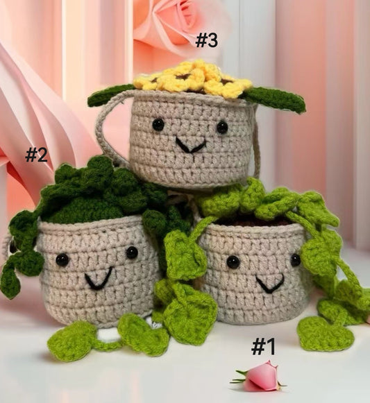 Crochet Car Hanging Plants with Smiling Faces, Crochet Succulent Plant, Crochet Car Hanging Potted Flowers Plants, Crochet Plant