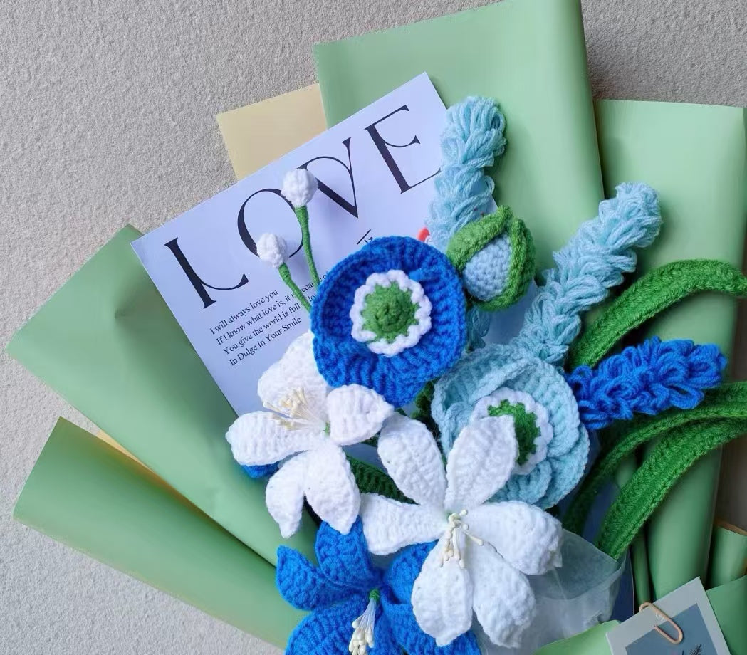 Crochet Flowers Bouquet, Handmade Gift, Papaver rhoeas, Lavender, Christmas gift, Home Decor, Finished Product, Birthday, Girlfriend, Mom, Grandma, Gift For Her, Graduation