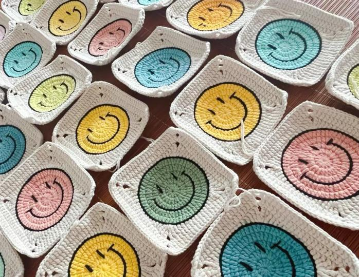 Smiley Face Granny Square Blanket Crochet Pattern, Baby Blanket Crochet Pattern, Cute Earphone Bag Pattern, Coin Purse Pattern, Digital Download PDF