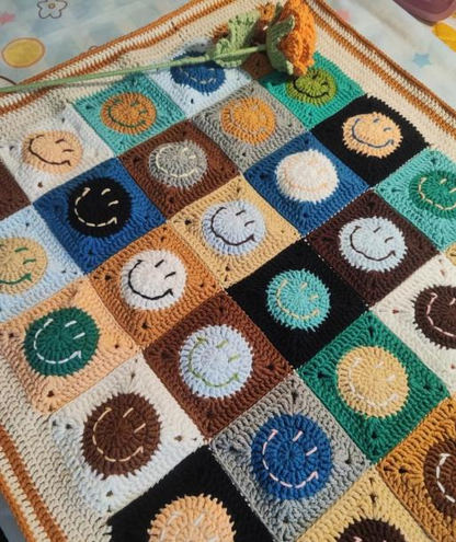 Smiley Face Granny Square Blanket Crochet Pattern, Baby Blanket Crochet Pattern, Cute Earphone Bag Pattern, Coin Purse Pattern, Digital Download PDF