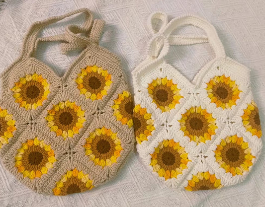 Sunflower crochet bag, Sunflower granny square tote bag, Sunflower Tote, Handmade Tote, Sunflower Purse