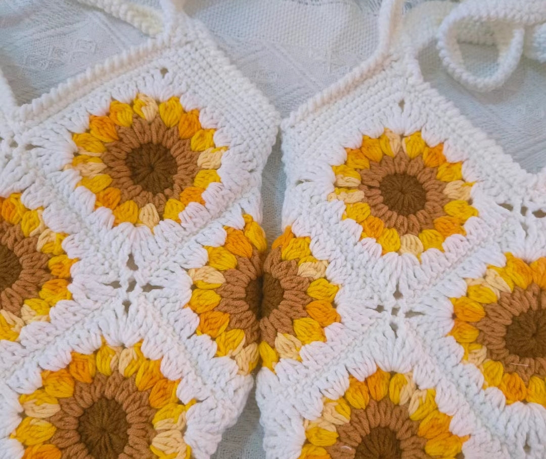 Sunflower crochet bag, Sunflower granny square tote bag, Sunflower Tote, Handmade Tote, Sunflower Purse