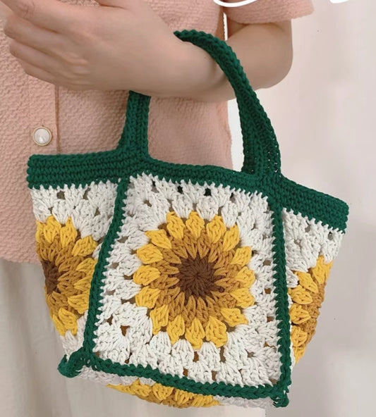 Sunflower Granny Square Handbag, handmade gift