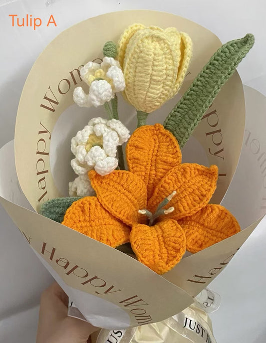 Crochet Flowers Bouquet, Handmade Gift, Tulip, Lily of the valley, Rose, Christmas gift, Home Decor, Finished Product, Birthday, Girlfriend, Mom, Grandma, Gift For Her, Graduation