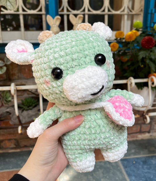 Crochet Green Cow, Farm animal toy, Handmade gift