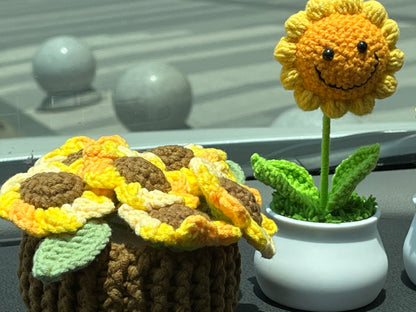 Crochet Sunflowers in Plant Pot - Cute Home Decor and Office Desk Accessory, Gift Idea for Her, Knitted Sunflower, Crochet Sunflower, motivational affirmations, positive daily reminders