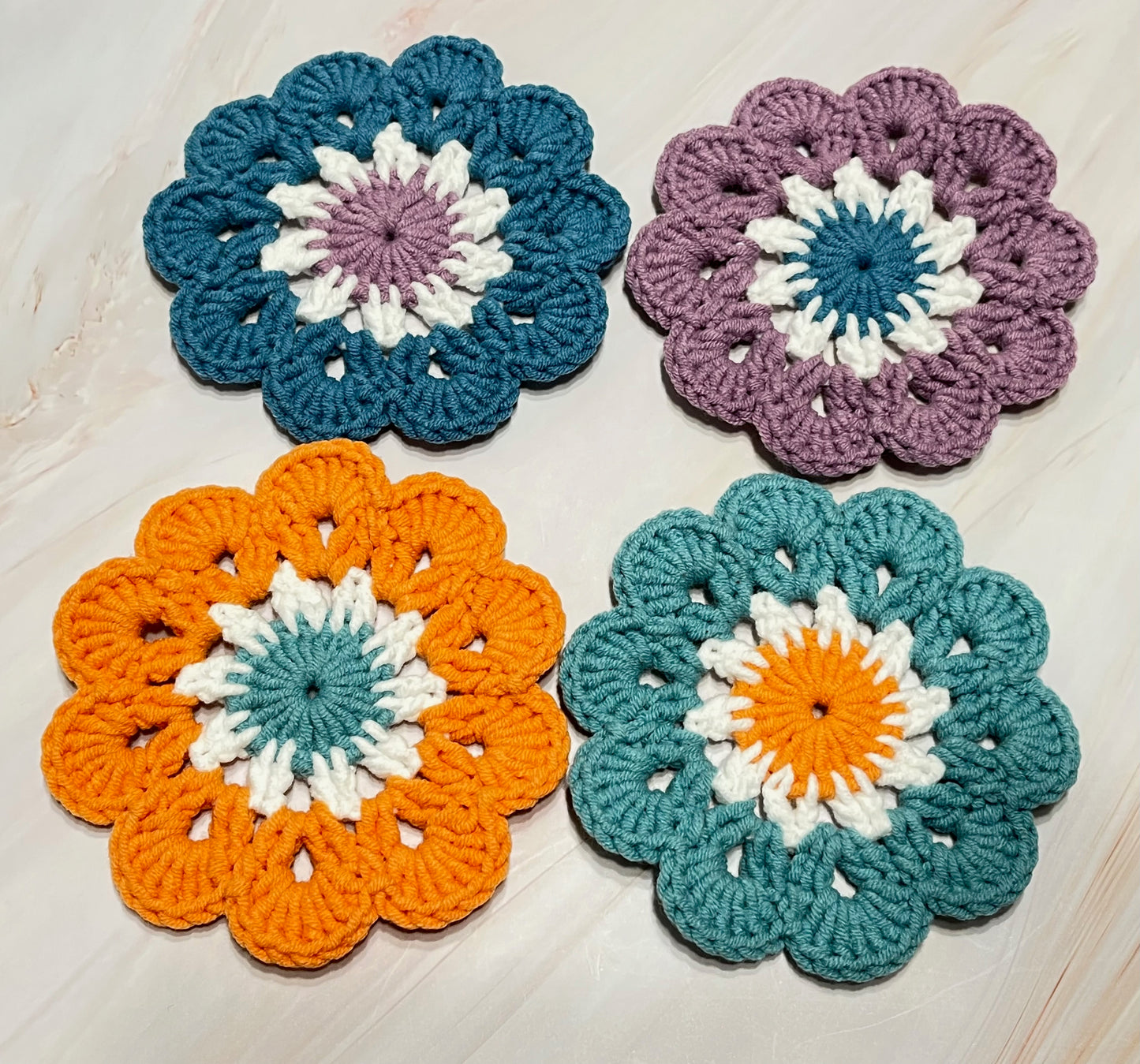Crochet Coaster set, Crochet flower granny square, Handmade gift