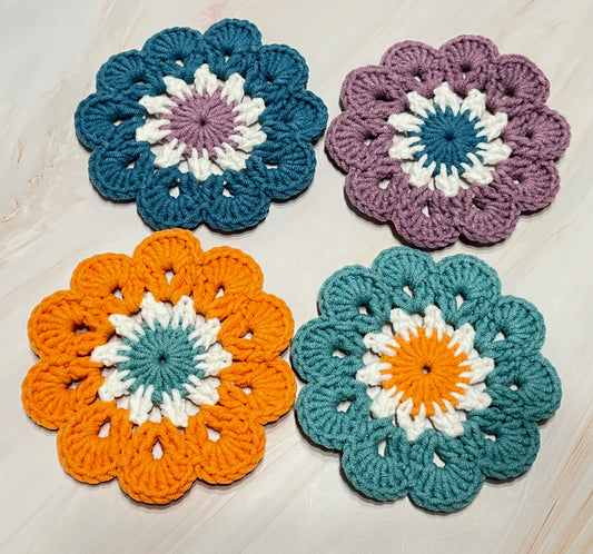 Crochet Coaster set, Crochet flower granny square, Handmade gift
