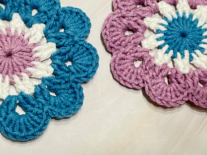 Crochet Coaster set, Crochet flower granny square, Handmade gift