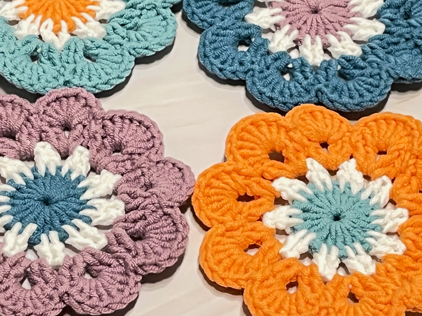 Crochet Coaster set, Crochet flower granny square, Handmade gift