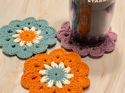 Crochet Coaster set, Crochet flower granny square, Handmade gift